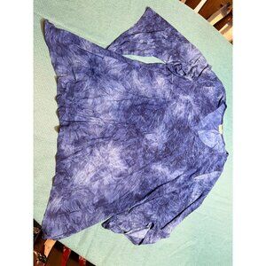 Brittany Black Blue Floral Patterned Flowing Tunic Top With Flared Sleeves Women